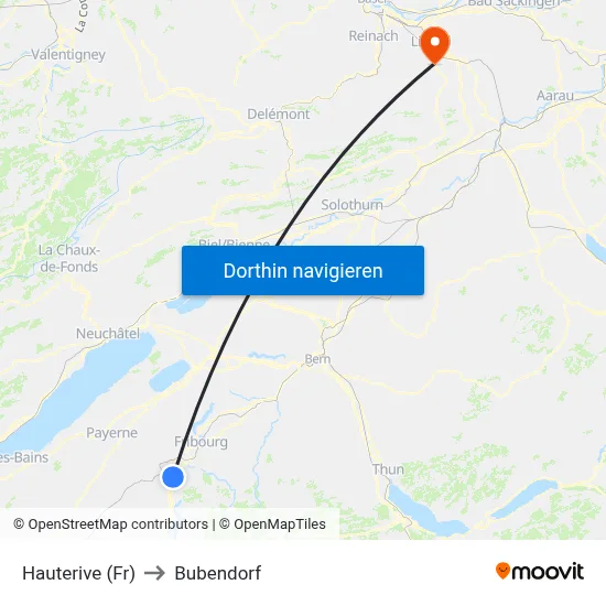 Hauterive (Fr) to Bubendorf map