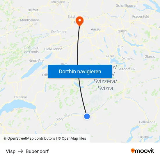 Visp to Bubendorf map