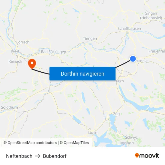 Neftenbach to Bubendorf map