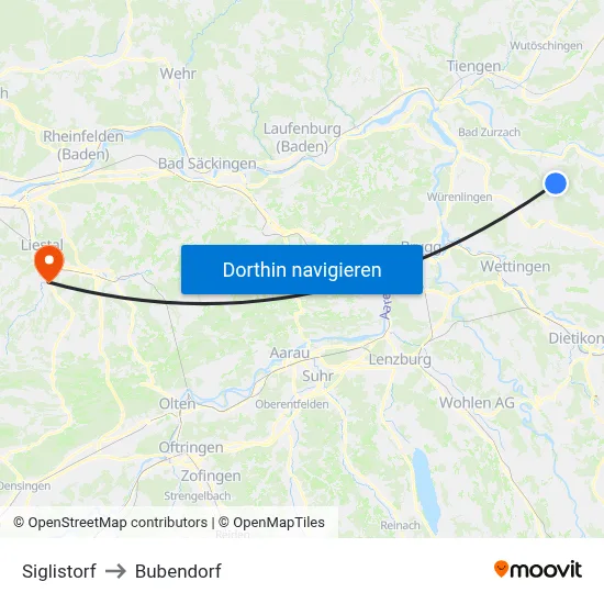 Siglistorf to Bubendorf map