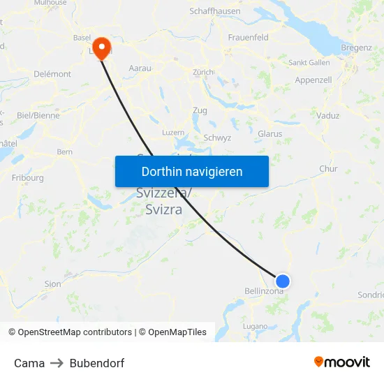 Cama to Bubendorf map