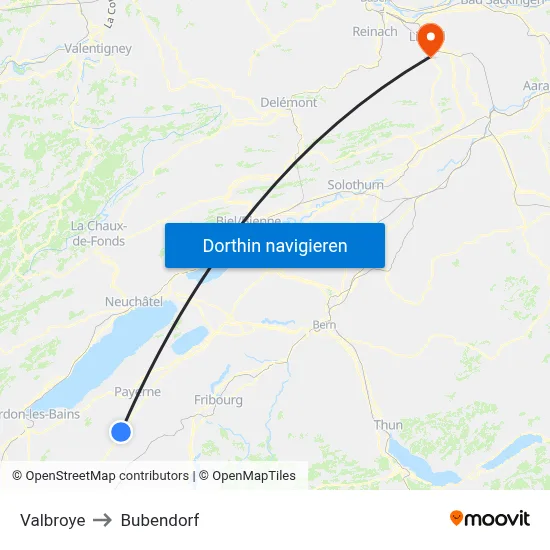 Valbroye to Bubendorf map