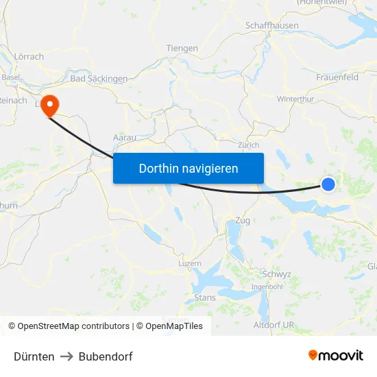 Dürnten to Bubendorf map