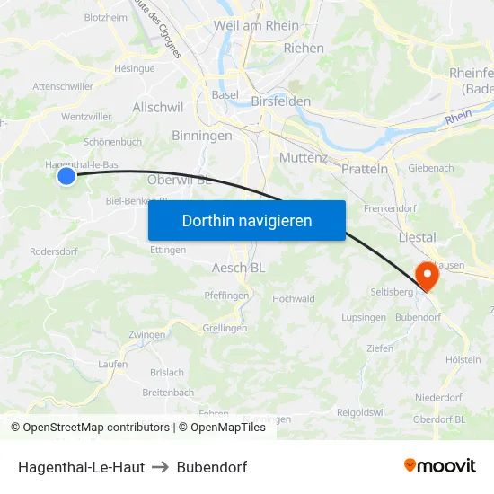 Hagenthal-Le-Haut to Bubendorf map