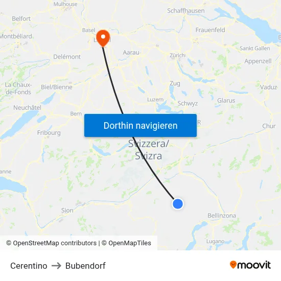 Cerentino to Bubendorf map