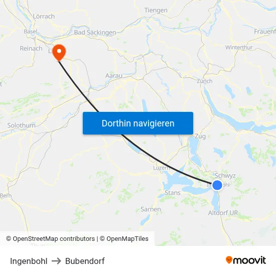 Ingenbohl to Bubendorf map