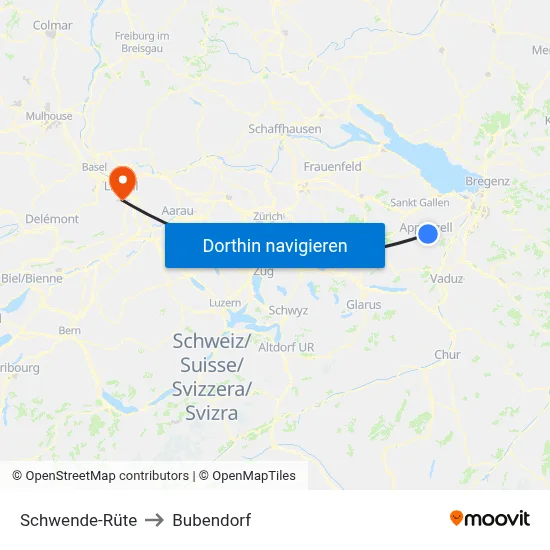 Schwende-Rüte to Bubendorf map