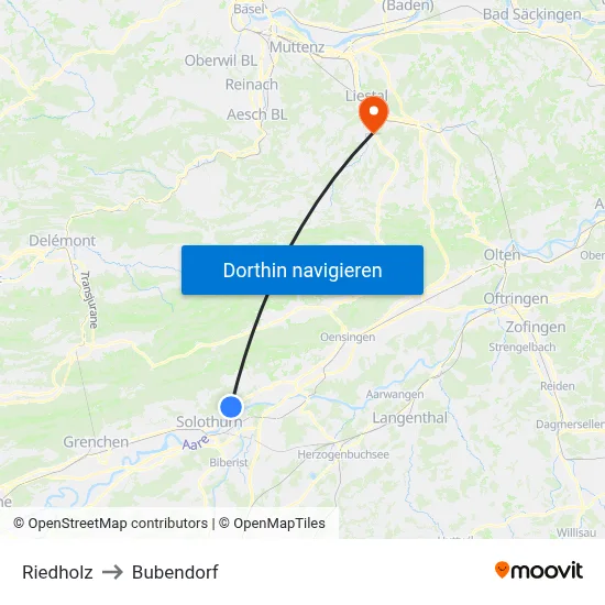 Riedholz to Bubendorf map