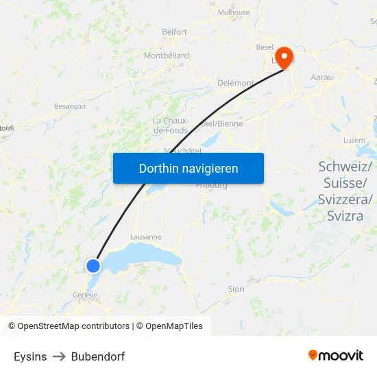 Eysins to Bubendorf map