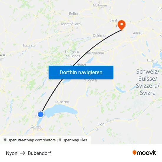 Nyon to Bubendorf map