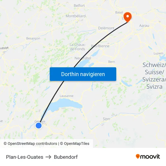 Plan-Les-Ouates to Bubendorf map