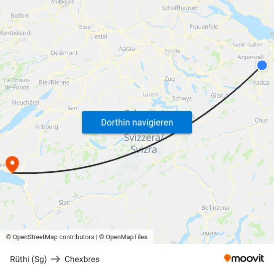 Rüthi (Sg) to Chexbres map