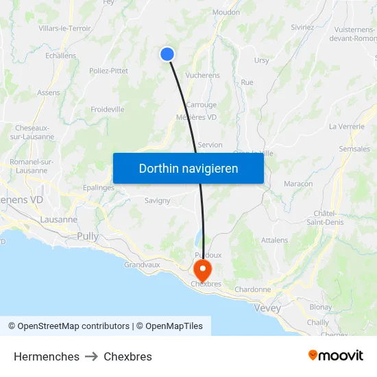 Hermenches to Chexbres map