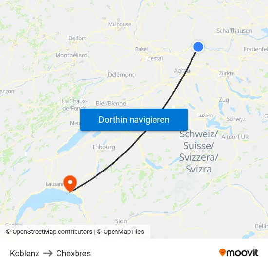 Koblenz to Chexbres map
