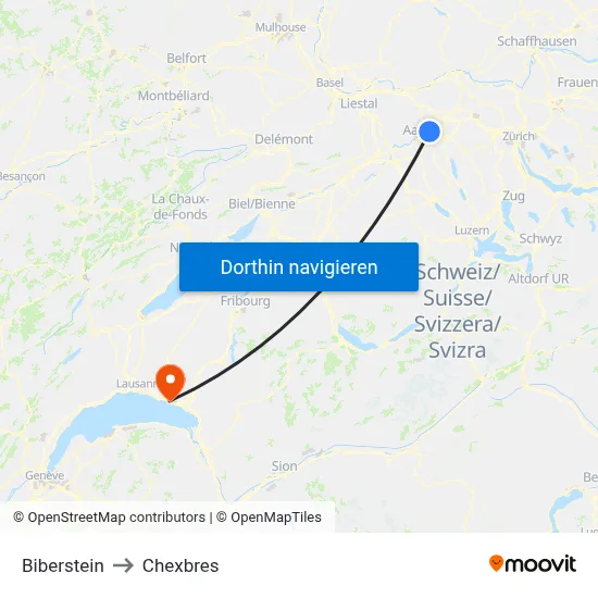 Biberstein to Chexbres map