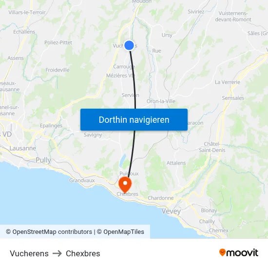 Vucherens to Chexbres map