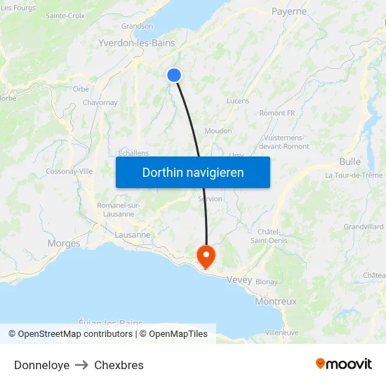Donneloye to Chexbres map