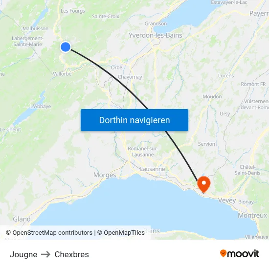 Jougne to Chexbres map