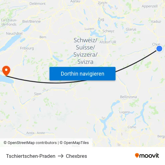 Tschiertschen-Praden to Chexbres map