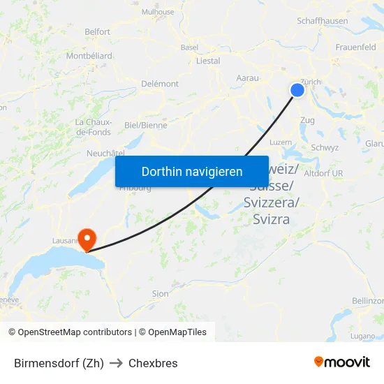 Birmensdorf (Zh) to Chexbres map