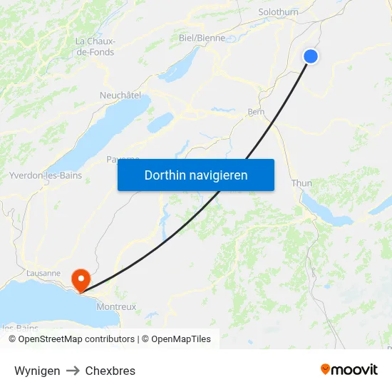 Wynigen to Chexbres map