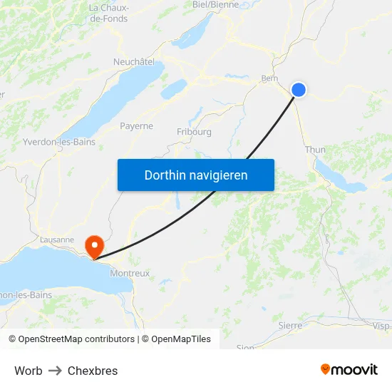 Worb to Chexbres map