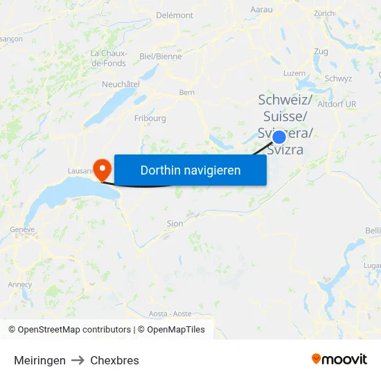 Meiringen to Chexbres map