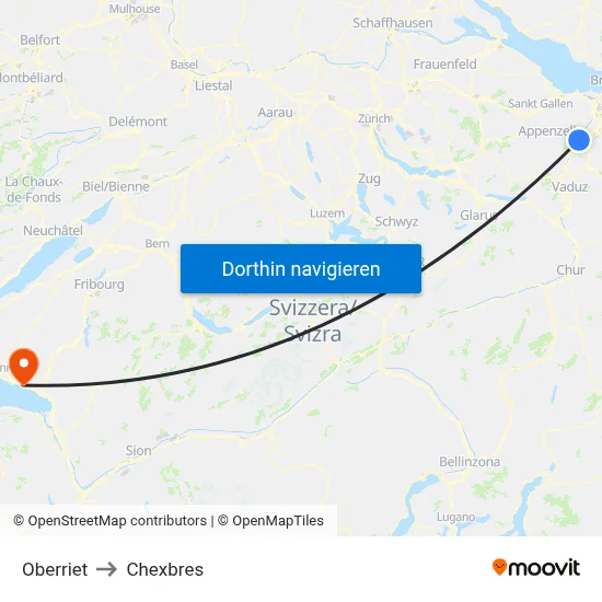 Oberriet to Chexbres map