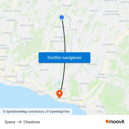 Syens to Chexbres map