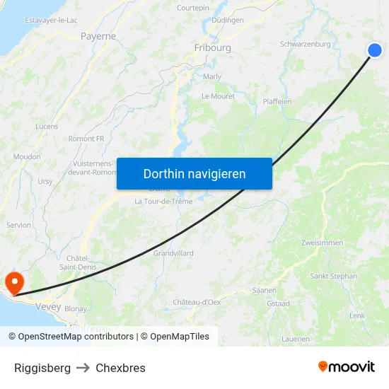 Riggisberg to Chexbres map