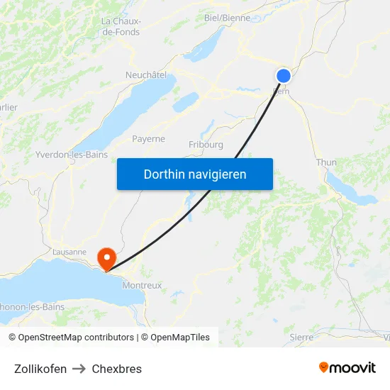 Zollikofen to Chexbres map