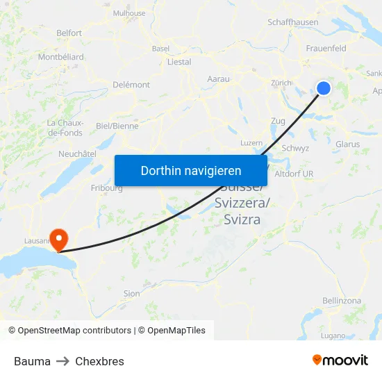 Bauma to Chexbres map