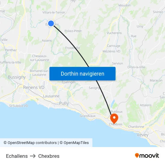 Echallens to Chexbres map