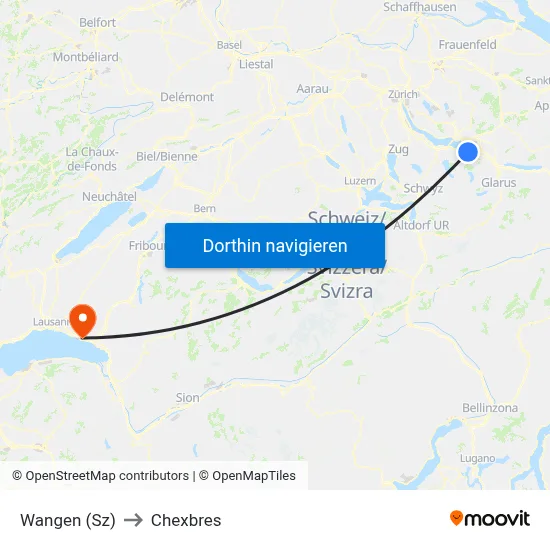 Wangen (Sz) to Chexbres map