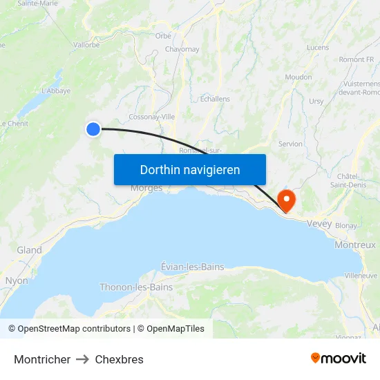Montricher to Chexbres map