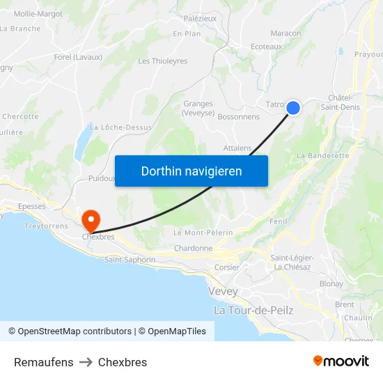 Remaufens to Chexbres map