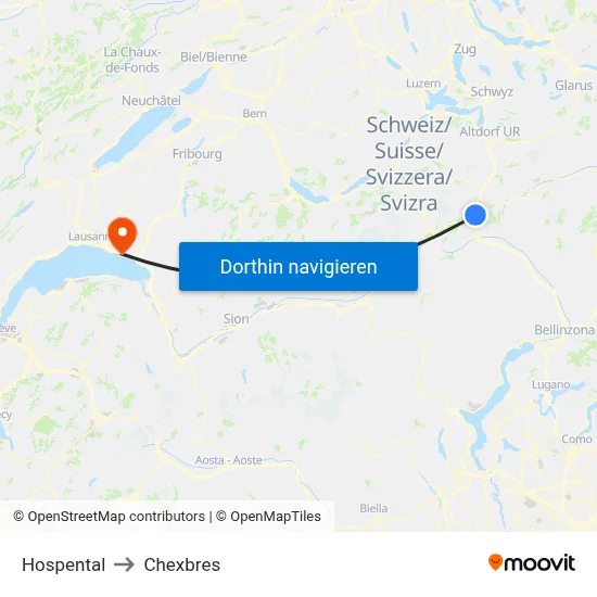Hospental to Chexbres map