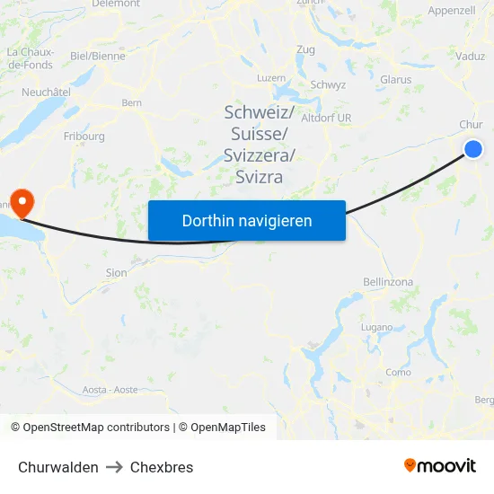 Churwalden to Chexbres map