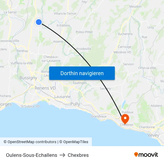 Oulens-Sous-Echallens to Chexbres map