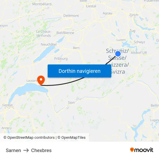 Sarnen to Chexbres map