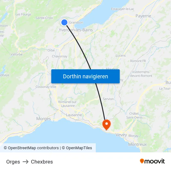 Orges to Chexbres map