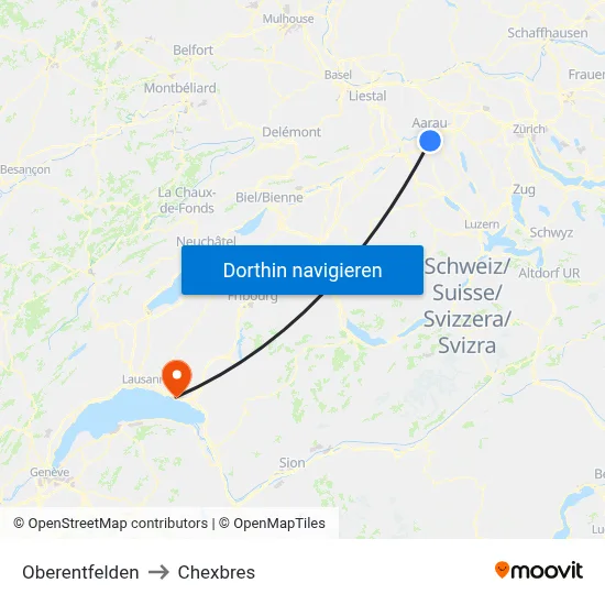 Oberentfelden to Chexbres map