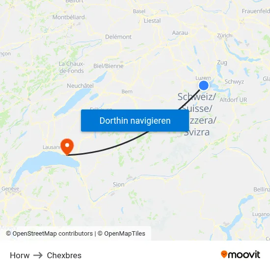 Horw to Chexbres map