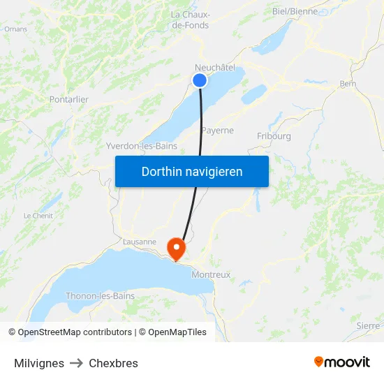 Milvignes to Chexbres map