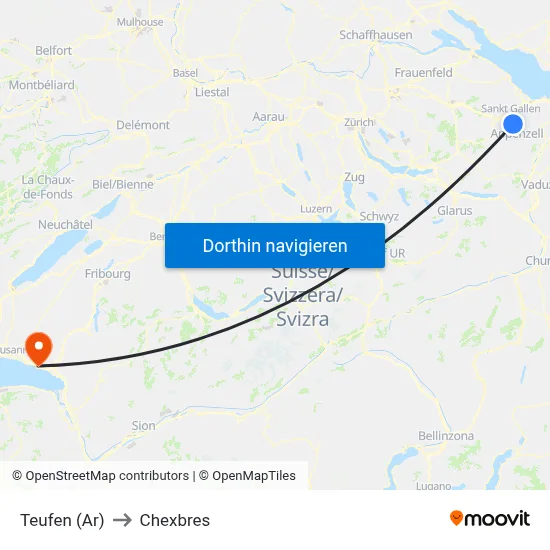 Teufen (Ar) to Chexbres map