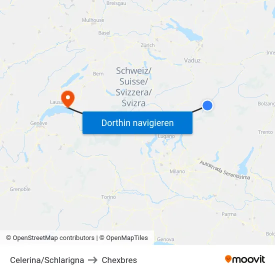 Celerina/Schlarigna to Chexbres map