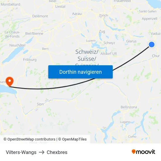 Vilters-Wangs to Chexbres map