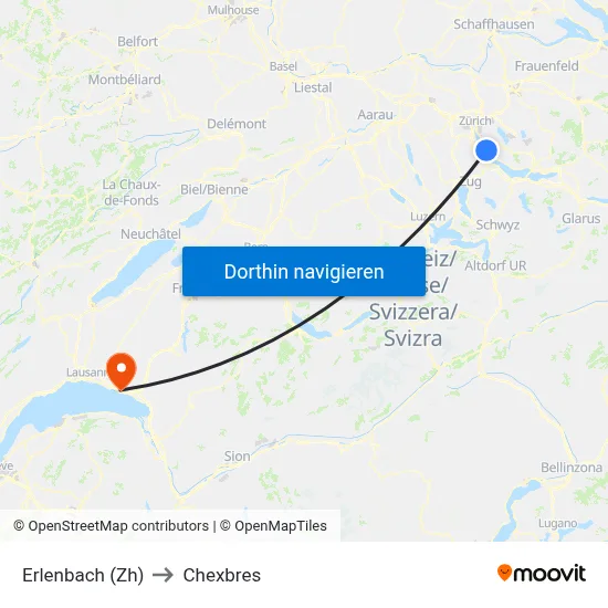 Erlenbach (Zh) to Chexbres map