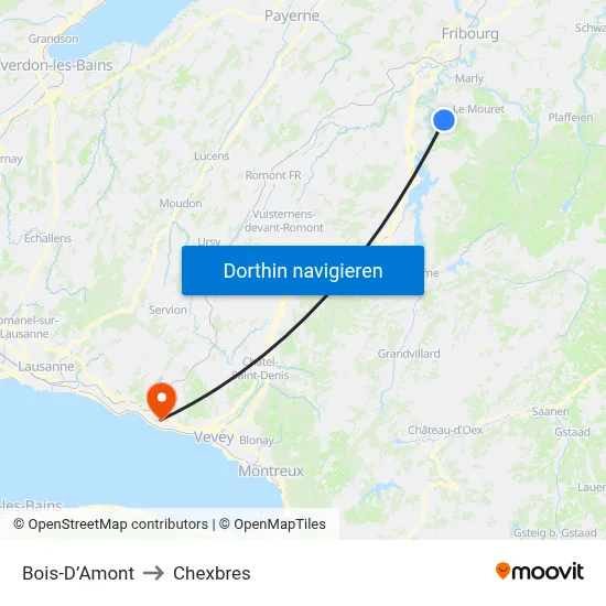 Bois-D’Amont to Chexbres map