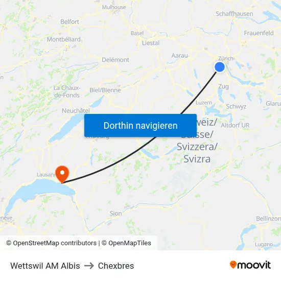 Wettswil AM Albis to Chexbres map